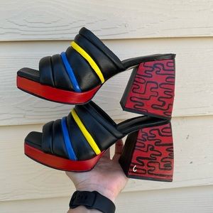 CUSTOM PAINTED Black Leather Platform Black Heels ‼️